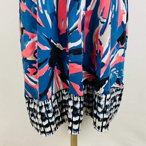 Alfani Womens Plus 2X Blue Salmon Pink Colorful Abstract Print Knee Length Dress - Picture 5 of 8